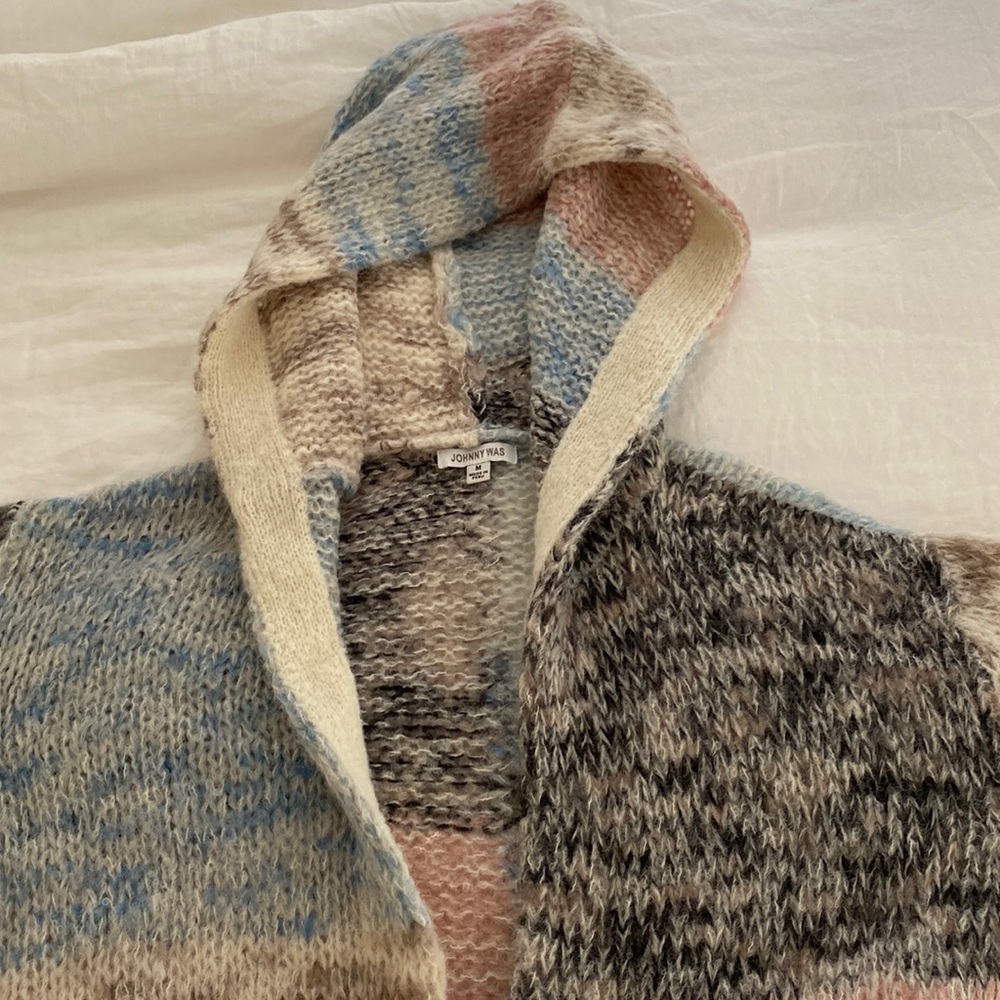 NWOT long multi color hooded cardigan